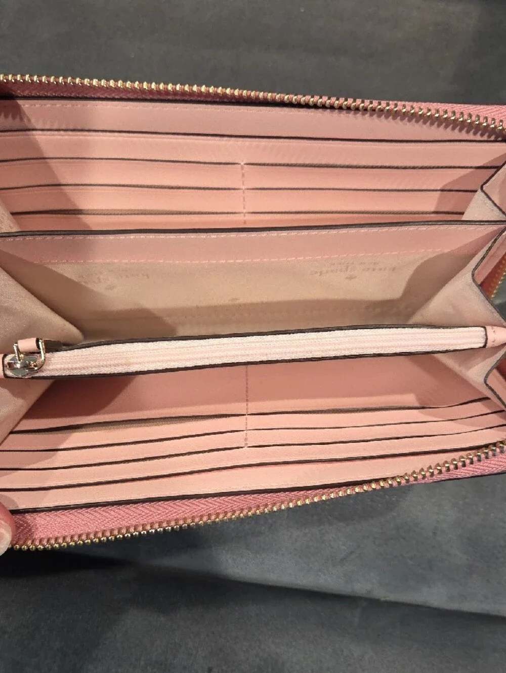 kate spade Pink Glitter Zip Wallet with Gold Logo Large Continental Wallet NWOT